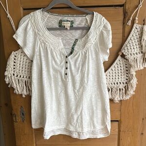 Meadow Rue Anthropologie Cream Blouse with Button Detail medium